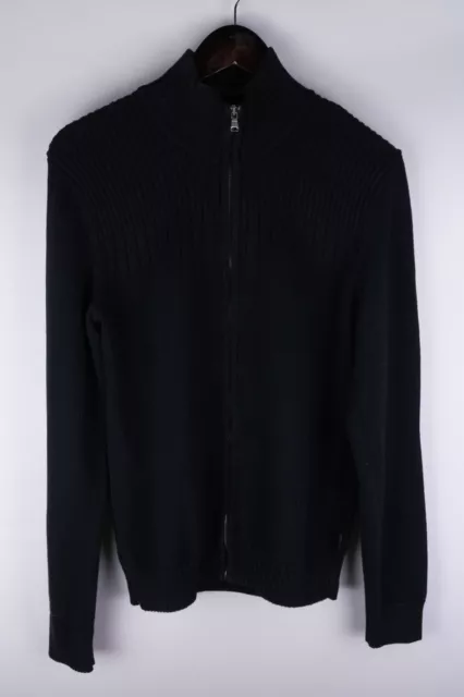 HUGO BOSS Men Cardigan Knit Casual Slim Fit Black Full Zip Cotton size S
