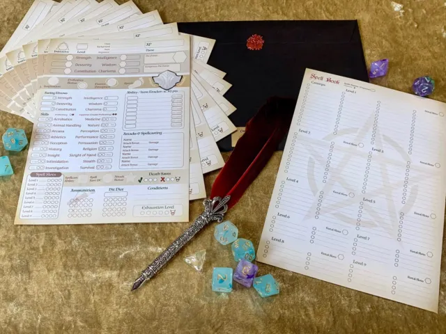 Dungeons and Dragons DnD 5e Character Sheets NEW Pack of 10 (A5-A4 folded book)