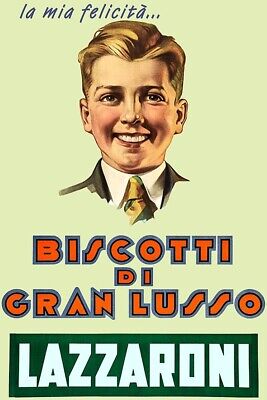 Poster Manifesto Locandina Pubblicitaria Vintage Biscotti Alimenti Lazzaroni Bar