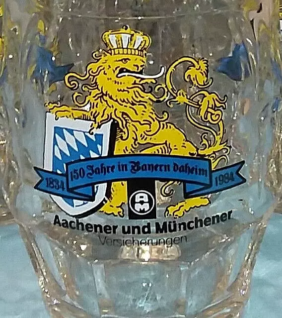 6 Stück alte Biergläser, Bierkrug mit Henkel "Aachener und Münchene"0,5 L E 384 3