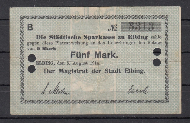 Elbing - Elblag - 5 Mk - 05.08.1914 - Dießner 91.4d - Kn 0 7/32in - 4-fach