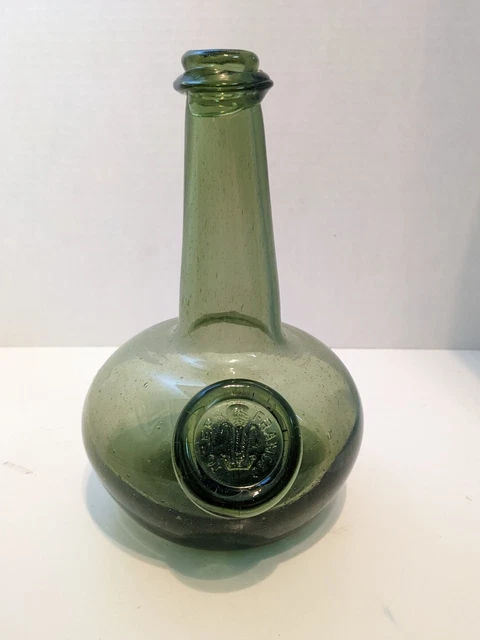 Joseph Frances Onion Wine Vintage Green Hand Blown Glass Bottle Repro