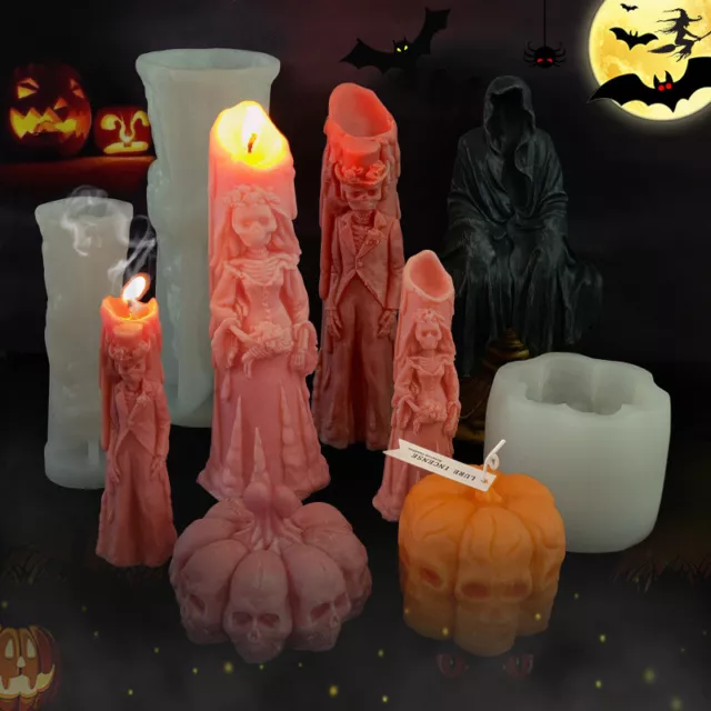 Halloween 3D Silicone Candle Molds for DIY Wax Making Moulds Soap Resin Craft AU