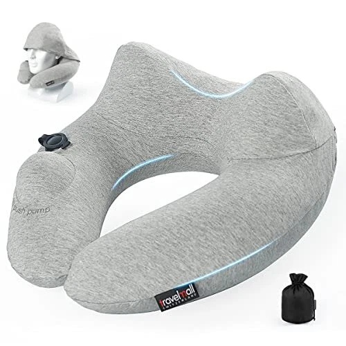 Travel Pillow for Airplane with Hood Inflatable Neck air Pillow for car Trave...