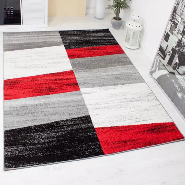 Alfombra de diseño para el salón cuadrados jaspeados rojo gris blanco y negro