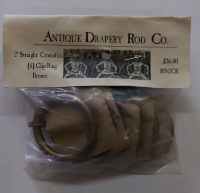 Antique Drapery Rod Set of (6) 2" Metal Drapery Rod Rings w/ Clips
