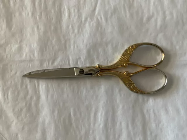 WASA Solingen Germany 4.5” Sewing Scissor Ornate Golden Handles