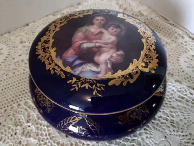 Vintage Limoges China Cobalt Blue 22K Gold Trinket Jewelry Lidded Box