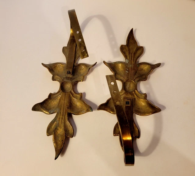Vintage Pair Heavy Brass Wall Curtain Drape Tieback Holder Bow Art Nouveau Metal 6