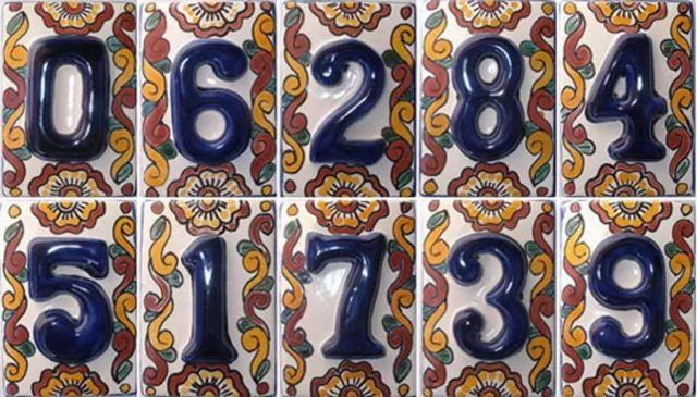 Mexican BLUE Tile House Numbers High Relief Tiles Mexico
