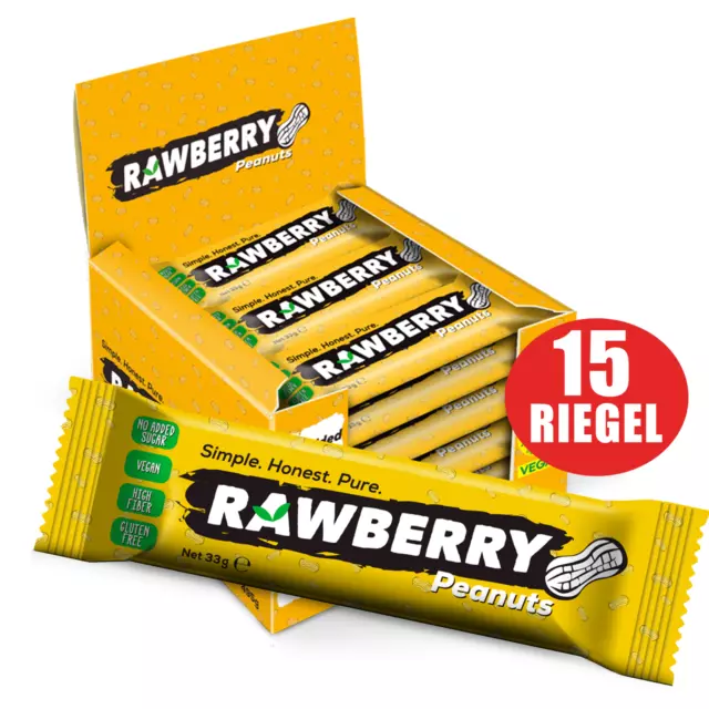 RAWBERRY Erdnüsse, ohne Zuckerzusatz, Glutenfrei, Nüsse Riegel, Vegan, 15x33g