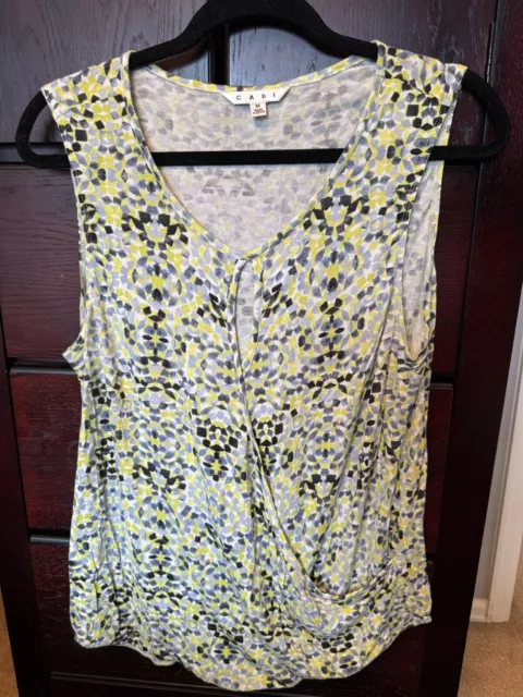 Cabi #257 Green Gray Faux Wrap Crossover Keyhole Mosaic Print Tank Size Medium