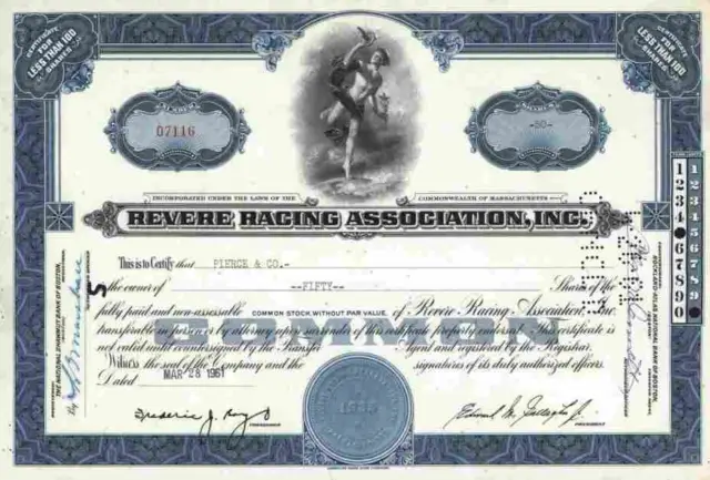 REVERE Racing Association 28 März 1961 Massachusetts American Bank Note 50 Share