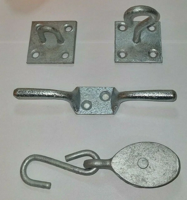 HEAVY DUTY GALVANISED Washing line Kit, PULLEY CLEAT HOOK & EYE