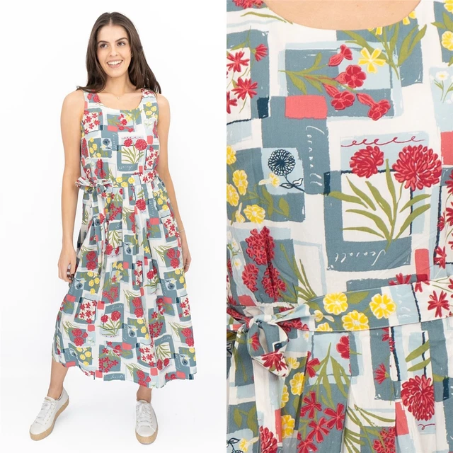 Seasalt Women's Sleeveless Cotton Midi Dress – Multicolour Fit & Flare (Factory Second)