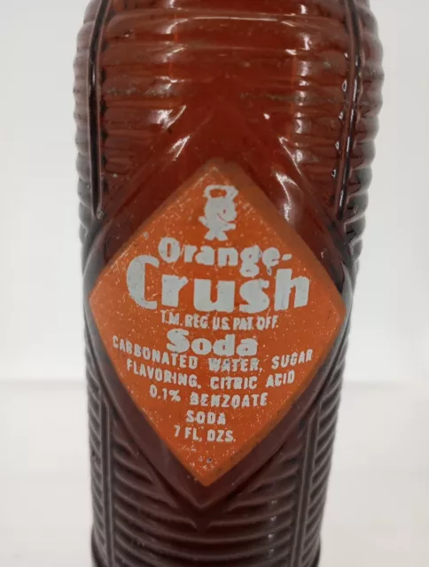 Vintage 1940s Duraglas Orange Crush Ribbed Amber Brown Glass Soda Bottle 2