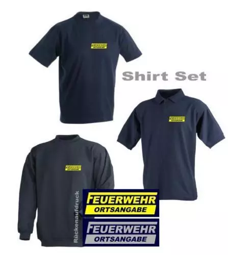 Feuerwehr Shirt Set je 1 T-Shirt, Sweat-Shirt und Polo-Shirt