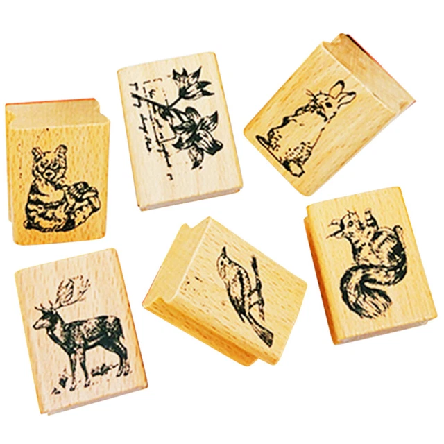 6 Pcs Holz Briefmarken Für Journaling Tierstempel Für Kinder