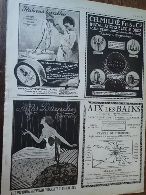 MIIS BLANCHE cigarettes + Ch. MILDE + AIX LES BAINS pub papier ILLUSTRATION 1920