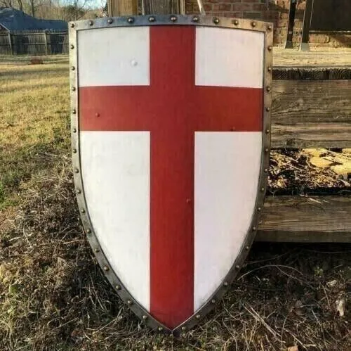 Medieval Knight Templar Heater Shield Red Cross Battle Armor Crusader Warrior