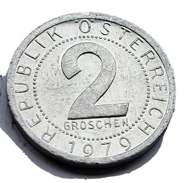 Austria 2 Groschen 1979 Unc Imperial Eagle With Austrian Shield On Breast,Holdin