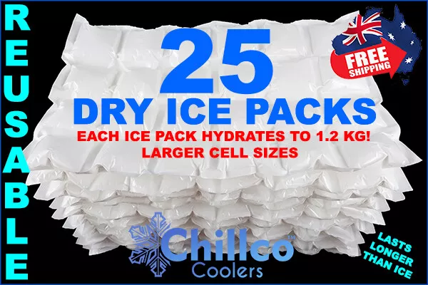 25 X Sheets Dry Gel Ice Packs - Reusable - Hydrates To 1.2 Kg - Dry Ice Packs