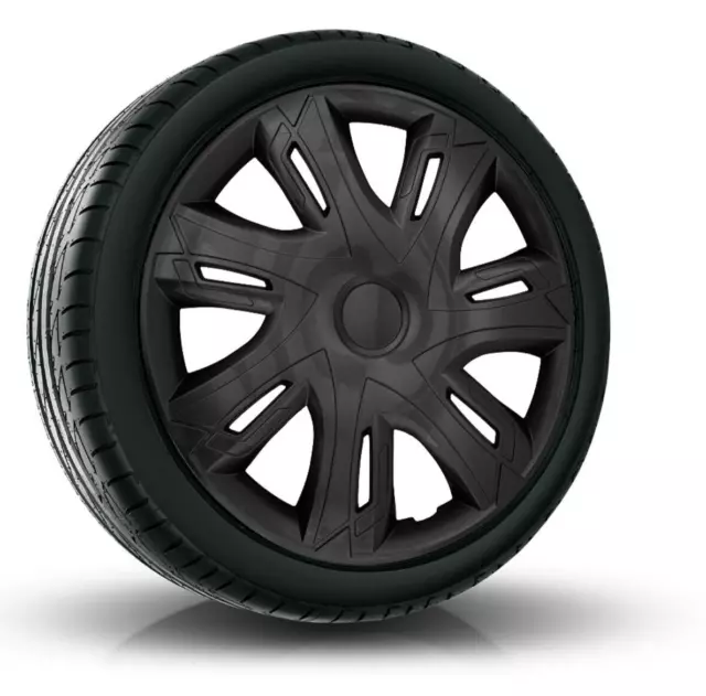 Set copriruota universali 14"" 4 pezzi tappi mozzo nero opaco super robusti