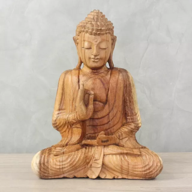 Figur Buddha China Skulptur Sitzend Deko Dekoration Holzfigur Natur Chakra 32cm