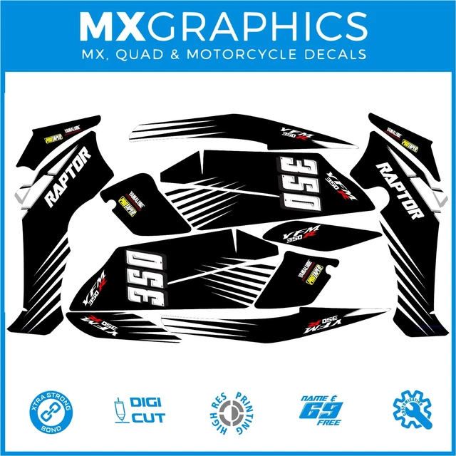 🔴Yamaha Raptor 350 Quad 04-14 FREE Name. Decals Graphics Stickers Black classic