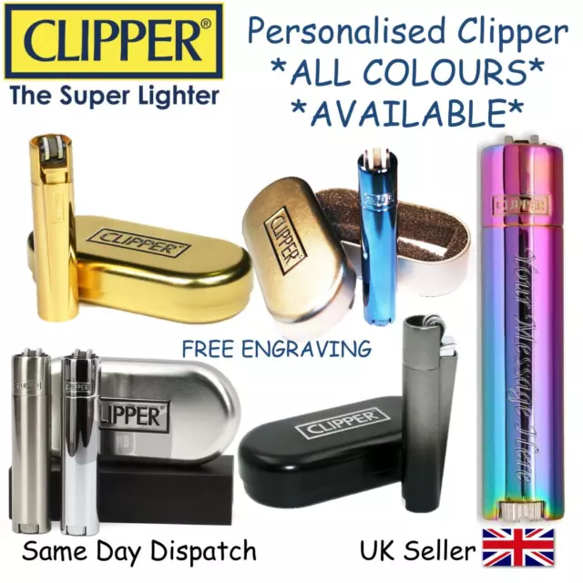 Personalised Engraved Metal Clipper Lighter - Black Blue Gold