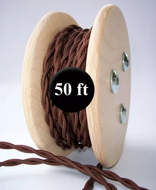 Dark Brown Cloth Covered Twisted Wire 50ft Roll - Lamp Cord - Antique Fan Rewire