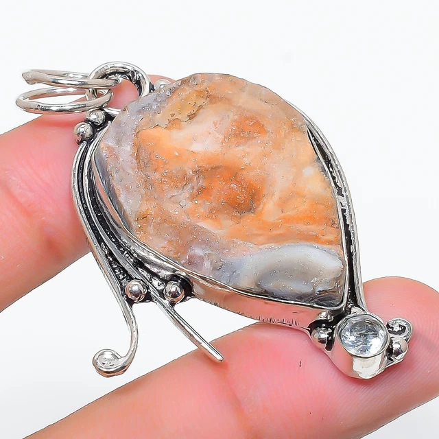 Desert Rose Druzy, Topaz Gemstone 925 Sterling Silver Jewelry Pendant 2.25" i665