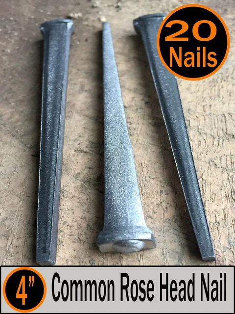 (20) 4" - COMMON ROSE HEAD NAIL  - Antique Vintage Rustic Nails - 20d