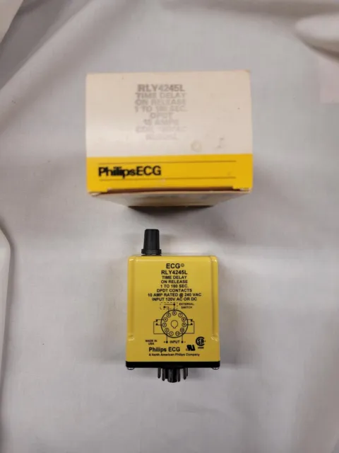 ECG Relay RLY4245L DPDT 10A 120VAC Adjustable Time Delay On Release Relay - New