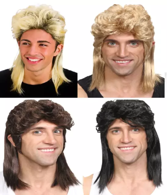 80s Long Mullet Jason Donovan Wig Mens Fancy Dress Wham Pat Sharpe 4 Colours