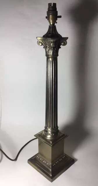 Heavy Antique Brass Corinthian Column Square  Based Table Lamp