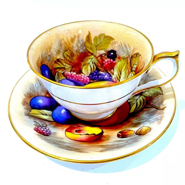 Aynsley Orchard Fruit Gold Tea Cup & Saucer Set - Hand-Painted