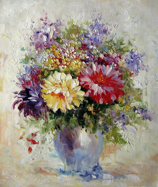 NATURE MORTE FLEURS tableau peinture huile sur toile /flowers painting ...