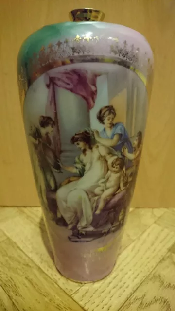 Porzellan Vase Jugendstil um 1910 Motiv von A. Kaufmann ca. 18cm