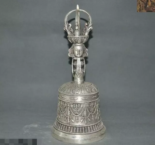 Tibetan fane Tibet silver Tara buddha head Exorcism Master bell Zhong Bell chung