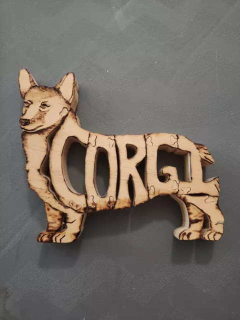 Pembroke Welsh Corgi Wooden Puzzle Hand-Carved Artwork