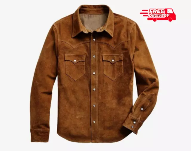 MEN SUEDE LEATHER Trucker Western Wear Shirt - Suede Leather Shirt ...