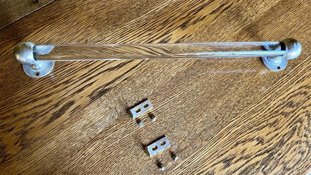 Vintage Antique Art Deco Bath 18” Glass Towel Rod Bar Holder Nickel Ends