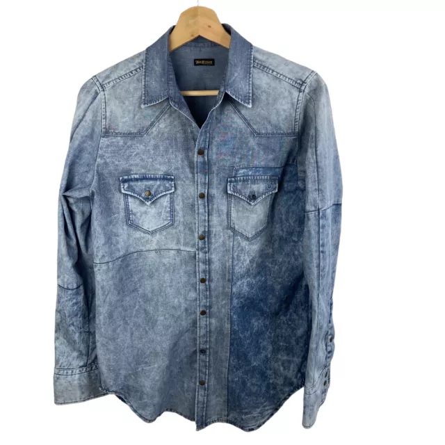 True Religion Shirt Mens Sz Medium Acid Washed Chambre Blue Anabel Patch top