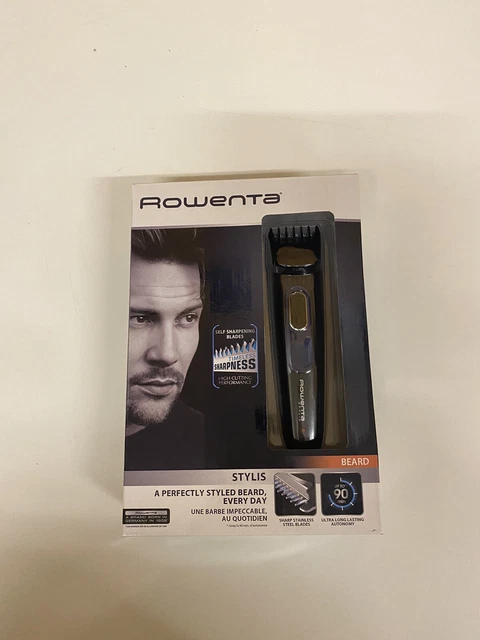 Rowenta Stylis Bartschneider, Edelstahlklingen, einfache Reinigung, schwarz/blau