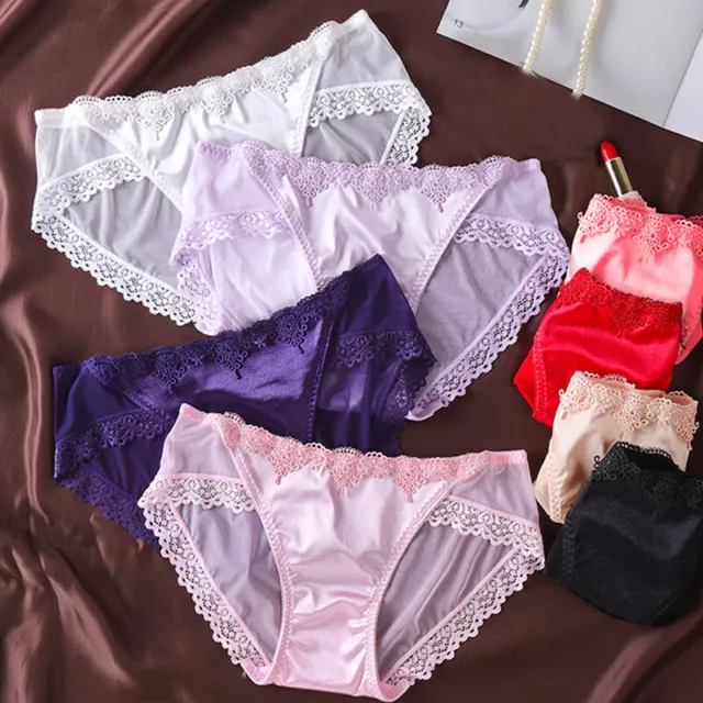 Women Lace Seamless Panties Silk Satin Briefs Knickers Underwear