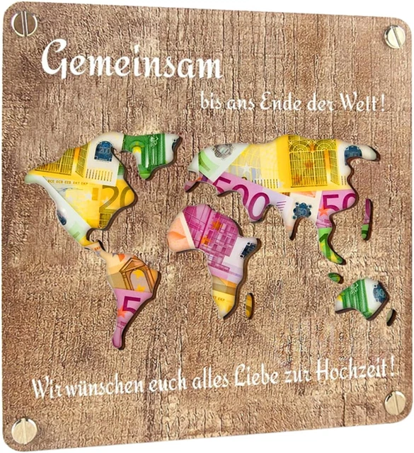 ASOFTY Holz Geldgeschenk Zur Hochzeit - Weltkarte Design Mit Grußkarte 20x15cm