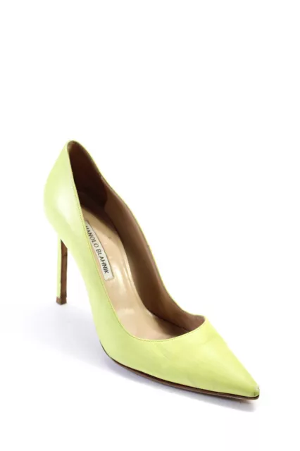MANOLO BLAHNIK WOMENS Leather Pointed Toe Pumps Chartreuse Yellow Size ...