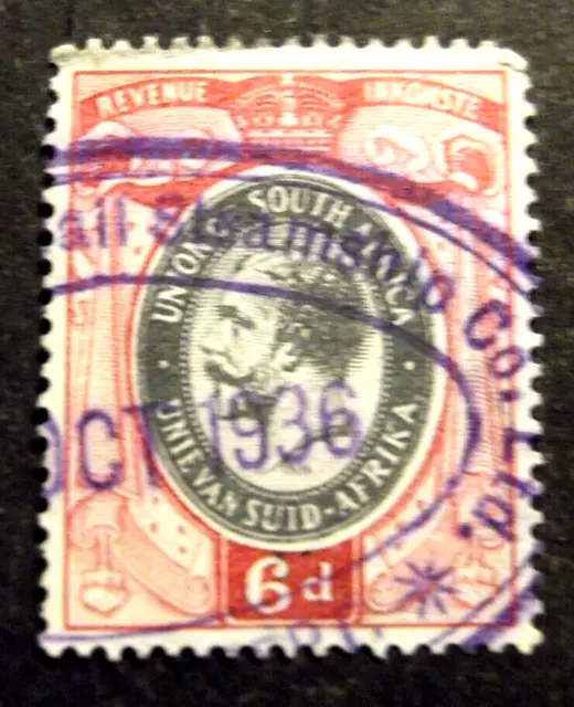 South Africa-1936-KGV 6d Revenue-Used