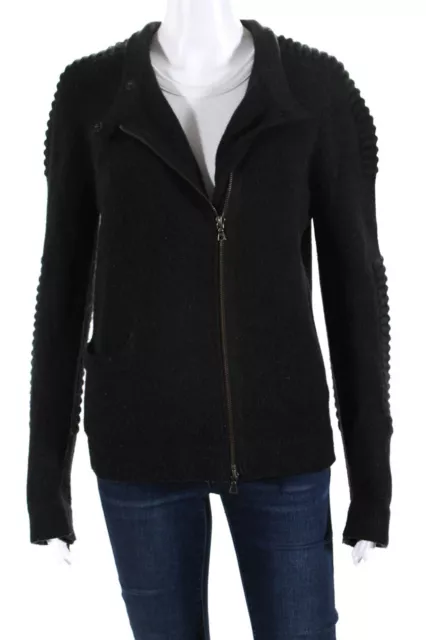 Dries Van Noten Womens Alpaca Full Zipper Cardigan Sweater Black Size Medium